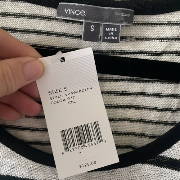 Vince Linen Mixed Stripe Tank Top in Chalk Black Size Small NWT - Picture 6 of 7